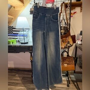 Halara Wide Leg Pull On Jeans Side Stripe XS